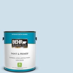 a blue paint can with the words behr premium plus ultra on it's side