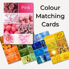 pink and yellow matching cards with different pictures