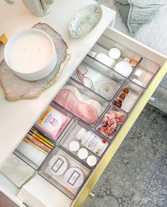 Have you been needing a nightstand organization tutorial? Jennifer with Decor Gold Designs has partnered with Walmart to help you! Bedroom Organisation, Kitchen Cabinet Organization Ideas, Room Organisation, Nightstand Organization, Nightstand Decor, Dresser Organization, Kitchen Drawer Organization