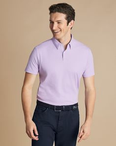 100% cotton, Mercerised yarn for a silky handfeel, Concealed button-down collar, One button placket, Machine washable - Smart Jersey Polo - Lilac Purple | Men's Charles Tyrwhitt Smart Jersey Polo Shirt - Lilac Purple Size Large Cotton Polo Shirt Outfits, High Top Adidas, Party Inspo, Plain Shorts, Charles Tyrwhitt, Cotton Polo Shirt, Lilac Purple, Cotton Polo, Rugby Shirt