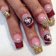 Only pinning this for design ideas definitely not the  team. It needs to be Denver Broncos ! San Francisco 49ers Nails Design, 49er Nails Designs, Super Bowl Nails, 18th Party, Cute Toe Nails, Cute Toes, Coffin Nails Designs