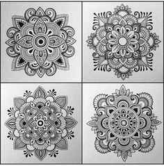 four different types of hendi designs on the back of a paper sheet with black and white