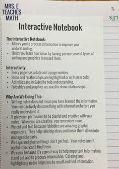 an interactive notebook is shown with instructions for writing and using it to help students learn how to use them