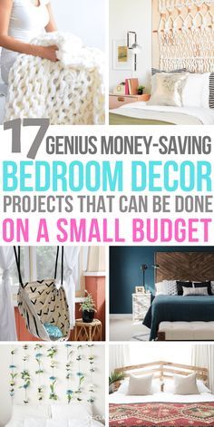 a collage of photos with the words genius money saving bedroom decor projects that can be done on a small budget