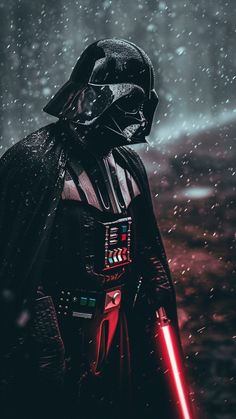 darth vader is standing in the rain