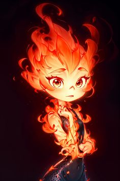 an anime character with fire on her face