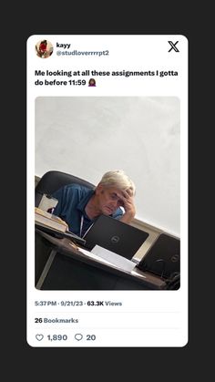 an old man sitting at a desk talking on the phone