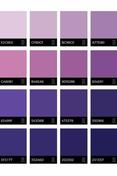 the pantoner color chart for different shades of purple