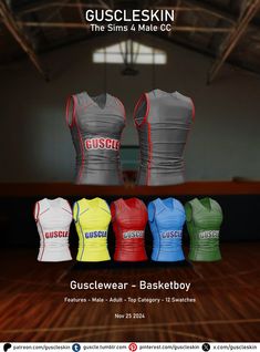 an advertisement for a basketball team with different colors and sizes on the back of their uniforms