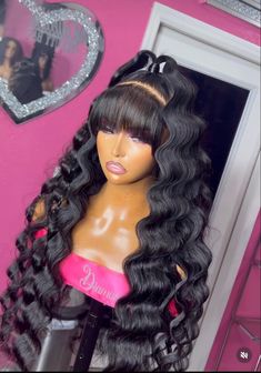 Valentines Day Wig Hairstyles, Black Barbie Hairstyles, Creative Wig Styles, Cute Birthday Hair, Wig Style Ideas, Hair Styles Wig, Different Wig Hairstyles, Cute Wig Hairstyles, Birthday Wig Hairstyles