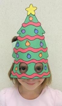 This is another Christmas hat for your students.  You can print the decoratons and garland on any color paper and then let your children decorate their trees as they want. Paper Hat Diy, Christmas Units, Fancy Christmas, Paper Child, Santa Crafts, Christmas Hats, Masks Crafts, Fun Christmas Crafts, Christmas Activities For Kids