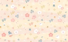 a pink and yellow wallpaper with flowers on it