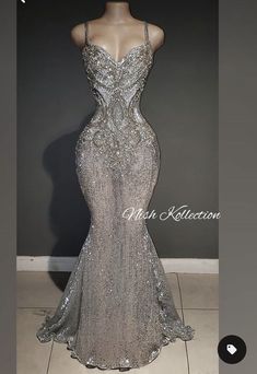 Silver Glitter Prom Dresses, Silver Bling Dress, Prom Dresses With Gems, Prom Dress Black Women Silver, Shop Prom Dresses, Prom Dresses Expensive, Silver Dress Nail Ideas, Silver Grey Prom Dress, Casino Night Theme Prom Dress