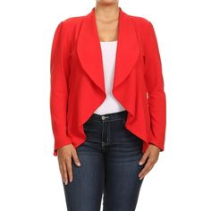 Plus Size Solid Color Blazer Style Jacket Size: 3X.  Color: Red.  Gender: female.  Age Group: adult. Moa Collection, Open Blazer, Plus Size Blazer, Open Front Jacket, Plus Size Jumpsuit, Outfits With Hats, Clothing Essentials, Autumn Outfit, Jacket Blazer