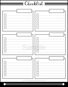 the printable checklist is shown in black and white, with lines on it