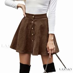 Lasaky - Premium Button-Front Corduroy Skirt - A Versatile and Chic Addition to Your Casual Wardrobe! Trendy Buttoned Mini Skirt For Winter, Brown Buttoned Skirt For Winter, Trendy Buttoned Mini Skirt For Fall, Trendy Buttoned Skirt For Winter, Trendy Winter Skirt With Buttons, Trendy Brown Mini Skirt With Buttons, Fall Skirt Bottoms With Buttons, Fall High Waist Mini Skirt With Buttons, Fall High-waist Mini Skirt With Buttons