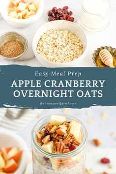 an apple cranberry overnight oats recipe in a mason jar