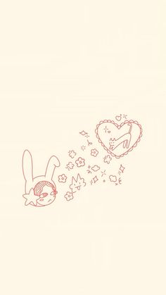 a drawing of a bunny falling to the ground next to a heart shaped balloon with an animal on it