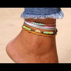 Ankle Bracelet Pink String With Blue And Silver Beads Adjustable New Turquoise Anklet, Handmade Anklets, Anklet Designs, Beaded Ankle, Beach Anklets, Turquoise Jewelry Native American, Women Anklets, Jewelry Beach, Beaded Rope