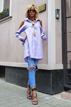 Ready for summer with trendy light purple asymmetric linen cold shoulder shirt. Soft touch in hot summer days :)  Draped and tied at the shoulder-baring upper sleeves, a classic button-down in a high/low tunic cut takes on fresh, feminine appeal.  Look at other similar items in my Etsy shop: https://www.etsy.com/shop/RenatteShop * Size Chart The item from the picture is size S. XS (US 2, UK 6) Bust: around 33.5" / 85 cm Waist: around 26" / 66 cm Hips: around 36" / 91 cm Height: 5'3" / 160 cm S (US 6, UK 10) Bust: fits Bust around 35.5" / 90 cm Waist: fits waist around 28"/ 71 cm Hips: fits hips around 38"/ 97 cm Height: 5'5" / 165 cm M (US 10, UK 14) Bust: around 37.5" / 95 cm Waist: around 30"/ 76 cm Hips: around 40"/ 102 cm Height: 5'6" / 165-167 cm L (US 14, UK 18) Bust: around 40.5"/ 1 Purple Linen, Cold Shoulder Shirt, High Low Tunic, Shoulder Shirts, Women Shirt, Party Shirts, Light Purple, Womens Clothing Tops, Bulgaria