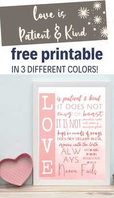 the free printable for valentine's day is displayed on a shelf next to a heart