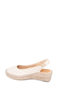 A braided cap toe adds to the handcrafted look of this slingback espadrille style with a luxe suede upper, leather lining and a grippy rubber sole. 2" heel; 3/4" platform Elasticized slingback strap Leather upper and lining/rubber sole Made in Spain Women's Shoes Beige Wedge Heel Slingback Sandals For Spring, Casual Summer Slingback Pumps With Round Toe, Casual Round Toe Slingback Pumps For Summer, Casual Beige Slingback Pumps For Summer, Beige Slingback Sandals With Woven Sole For Spring, Spring Beige Slingback Sandals With Woven Sole, Chic Slingback Heels With Woven Sole, Chic Synthetic Espadrilles With Woven Sole, Casual Beige Platform Slingback Sandals