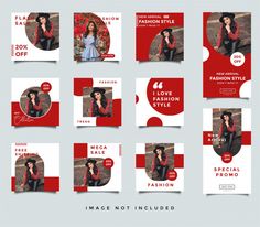 a set of red and white social media post templates for fashion store or boutique