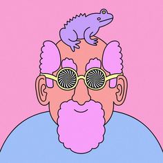 an image of a bearded man with glasses and a lizard on top of his head