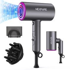 Hair Dryer, NEXPURE 1800W Professional Ionic Hairdryer for Hair Care, Powerful Hot/Cool Wind Blow Dryer, 3 Magnetic Attachments, ETL, UL and ALCI Safety Plug (Dark Grey) - Hair Dryer Accessories, Blow Dryer Diffuser, Ionic Hair Dryer, Hair Drying, Walmart Deals, Hair Locks, Fun Shots, Fan Blades, Blow Dryer