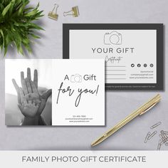 a photo gift certificate with the words,'a gift for you'on it