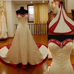 wedding gowns displayed on mannequins in room with wooden floor and windows