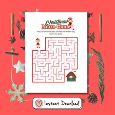 a christmas maze game is shown on a pink background