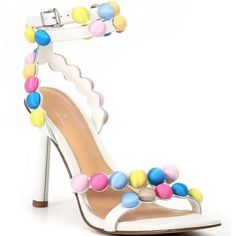 Gianni Bini Jess Southern Phoebe Pastel Rainbow Barbiecore Bead Sandal Heel 6 Multicolor Ankle Strap Sandals For Evening, Multicolor Synthetic Sandals For Evening, Evening Multicolor Synthetic Sandals, Summer Evening Beaded Heels, Beaded Heels For Evening In Summer, Beaded Heels For Evening Summer Occasions, Beaded Heels For Party, Yellow Sandals For Spring Party, Spring Evening Beaded Heels