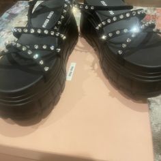 Excellent Condition Miu Miu Shoes, Platform Sandals, Miu Miu, Women's Shoes Sandals, Shoes Sandals, Women Shoes, Sandals, Crystals, Women Shopping