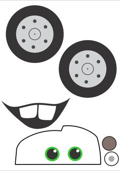 an image of a cartoon character with green eyes and two circles above his head that have wheels on them