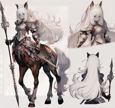 an image of a woman riding on the back of a horse with long white hair