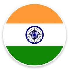 the flag of india on a round sticker with white and green stripes, an orange circle in the center