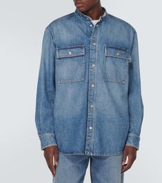 Find BOTTEGA VENETA Denim Shirt on Editorialist. Material: 100% cotton. Care instructions: machine wash at 30 degrees. Made in Italy. Designer color name: Mid Blue. Closure: snap-buttoned front. Pockets: flap chest pockets, snap-buttoned pockets. Cuff: two buttons. Collar: band. Denim Blue Tops With Patch Pockets, Indigo Denim Top With Patch Pockets, Indigo Denim Tops With Patch Pockets, Medium Wash Denim Tops With Patch Pockets, Cotton Button-up Denim Top For Streetwear, Dark Wash Denim Shirt For Streetwear, Light Wash Cotton Denim Top For Streetwear, Spring Denim Blue Shirt With Patch Pockets, Blue Denim Shirt With Patch Pockets