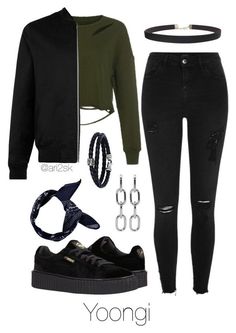 Hanging out - Yoongi by ari2sk ❤ liked on Polyvore featuring River Island, Puma, Topman, Humble Chic, Alexander Wang, Phillip Gavriel and Boohoo Moda Ulzzang, Oktoberfest Outfit, Mode Chanel, Teen Outfits, Outfit Jeans, Tween Outfits