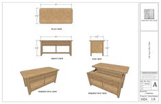 the plans for a coffee table with drawers