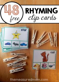 printable rhying clip cards for kids to use with their handwriting and numbers