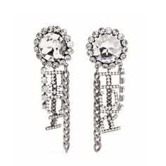 Alessandra Rich-Crystal Chain Earrings - Runway Catalog Luxury Silver Crystal Earrings With Diamond Accents, Silver Chain Earrings For Evening, Silver Jeweled Crystal Earrings, Silver Jeweled Earrings, Luxury Jeweled Silver Earrings, Silver Mist, Alessandra Rich, Monochrome Fashion, Costume Earrings