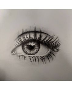 a drawing of an eye with long lashes