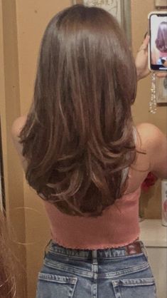 Haircuts Inspiration Mid Length, Mis Back Length Hair, Trim With Long Layers, Round Layers Balayage, Medium Length U Haircut, Mid Back Layered Haircuts, Dramatic Layers Long Hair With Curtain Bangs, Long And Medium Layered Hair, Soft Layers For Thick Hair