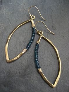 These marquis earrings are cast in sterling silver and finished to an uneven surface followed by a soft semi-matte 14k gold plating. Beautiful blue Diy Gold, Earrings Hoops, Hoops Gold, Earrings Blue, Diy Schmuck, Bijoux Diy, Gold Hoops, Blue Earrings, Tibet