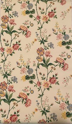 an image of a floral wallpaper with many flowers on it's sides and leaves in the middle