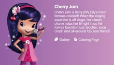 a cartoon girl singing into a microphone with a quote from the song cherry jam on it