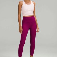 Brand New With Tags Sold Out Lululemon “Base Pace Tight” Magenta Color Leggings. High Rise With 25” Inseam. Lightweight Flattering Compressing Material. Size 4 Light Grey Leggings, Color Leggings, Lululemon Pink, Black And White Pants, Lululemon Align Leggings, Magenta Color, Lululemon Align Pant, How To Hem Pants, Blue Camo