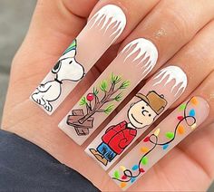 Cute Short Spring Nails, Valentines Nail Set, Short Nails For Spring, Beach Nails Art, Christmas Nail Designs Acrylic, Snoopy Nails, Acrylic Nails Yellow, Disney Christmas Nails, Disney Acrylic Nails