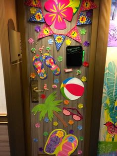 the door is decorated with beach themed items